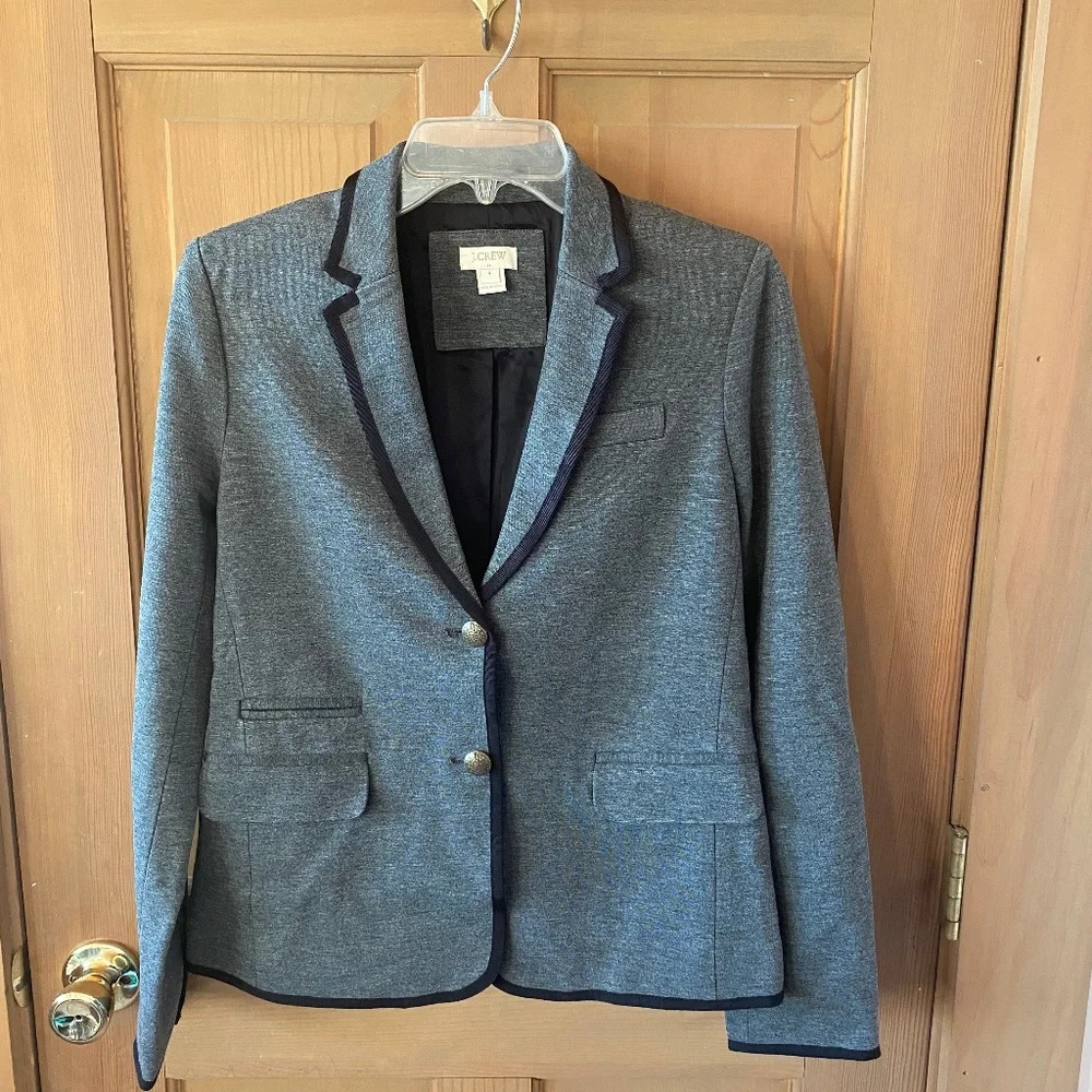 J. Crew Factory Tipped Knit Stretch Two‎ Button Gray Blazer Jacket